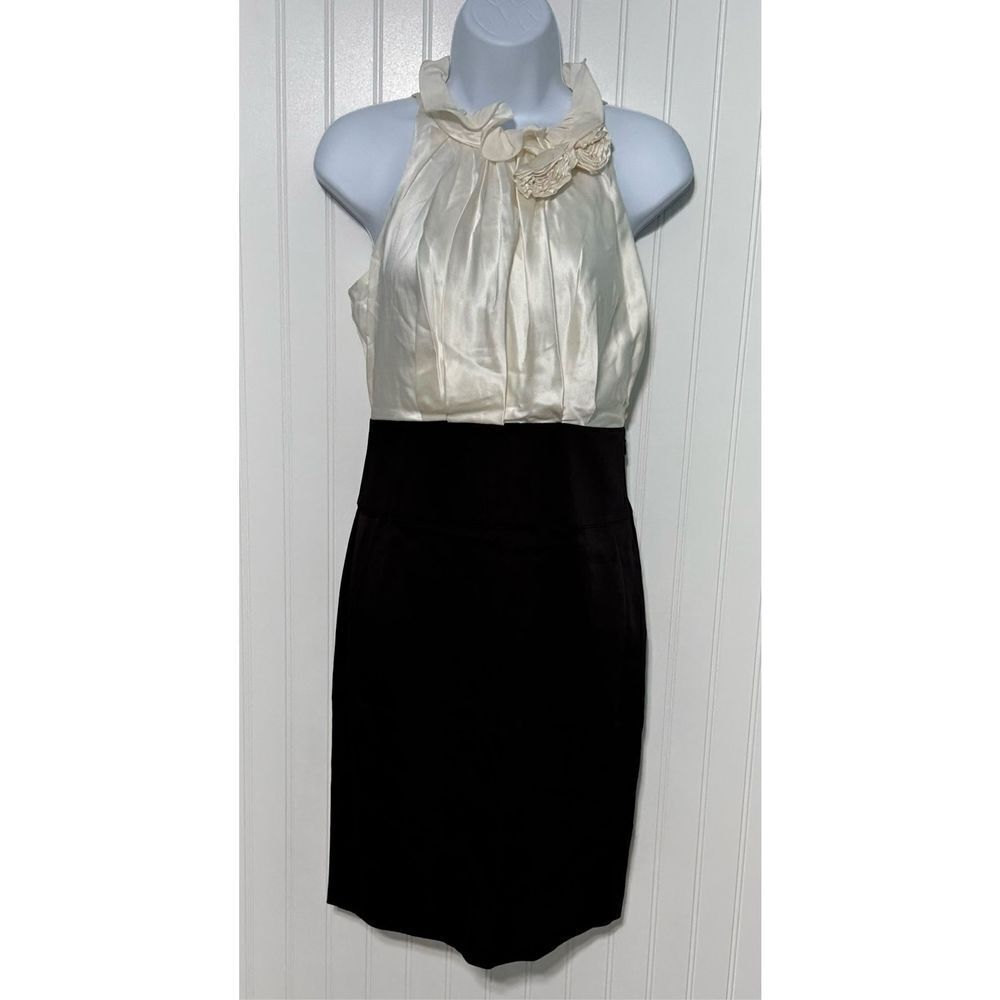 BCBGMAXAZRIA Womens Silk Charmeuse Bodycon Cocktail Paty Dress Beige‎ Black 4